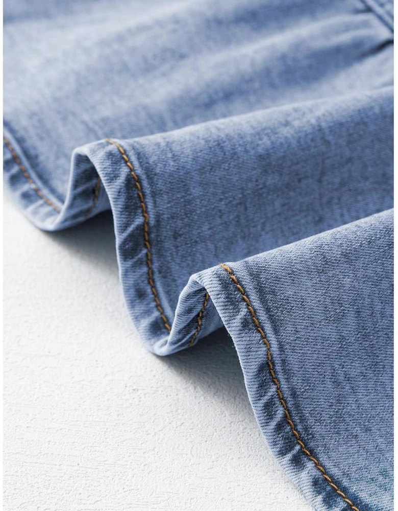 Beau Blue Asymmetric Ruffle Overlay Denim Mini Skirt