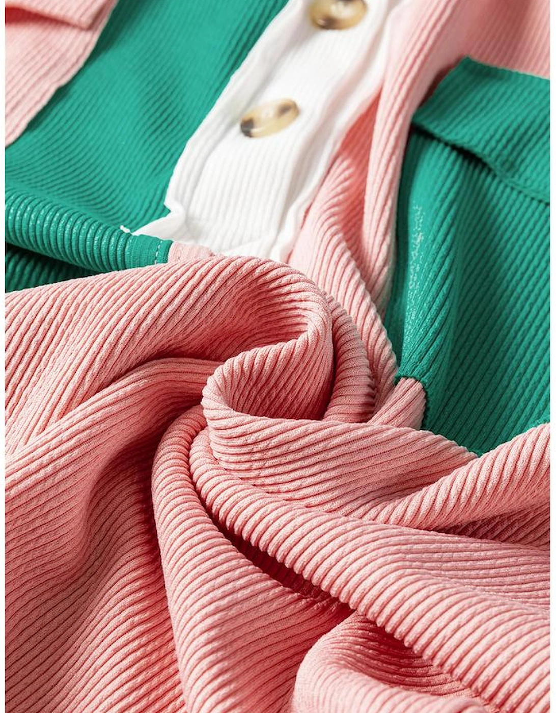 Pink Colorblock Ribbed Collared Oversized Sweatshirt