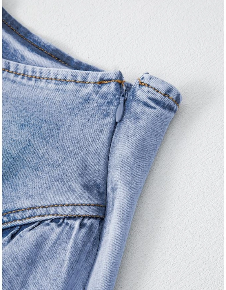 Beau Blue Asymmetric Ruffle Overlay Denim Mini Skirt