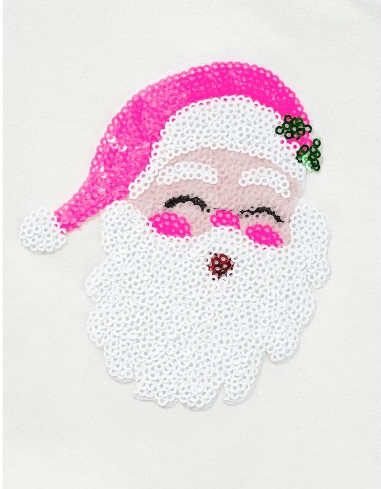 Azura Exchange White Sequin Santa Clause Pattern Funny Christmas T Shirt