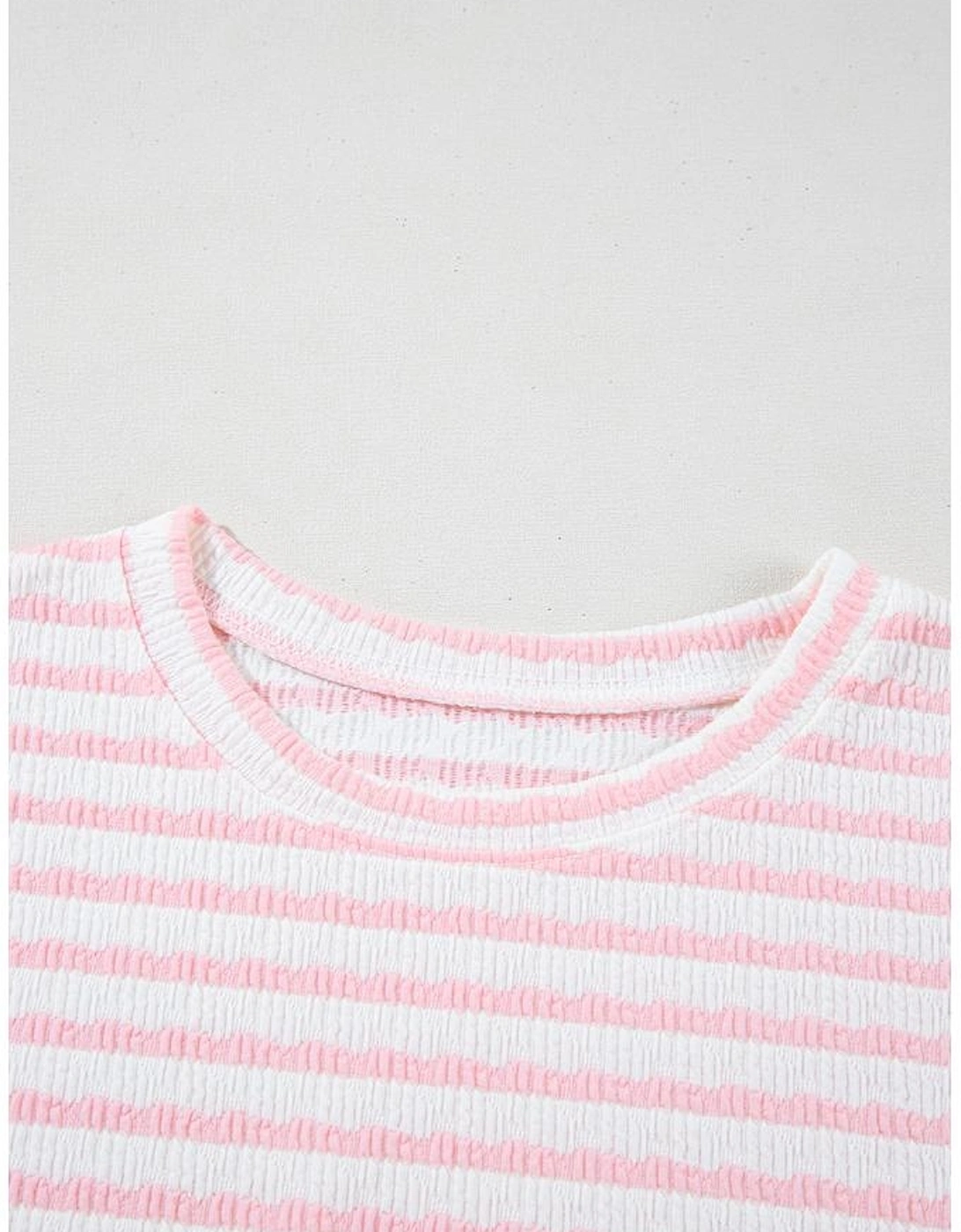 Pink Stripe Knitted Short Sleeve Top and Drawstring Shorts Set