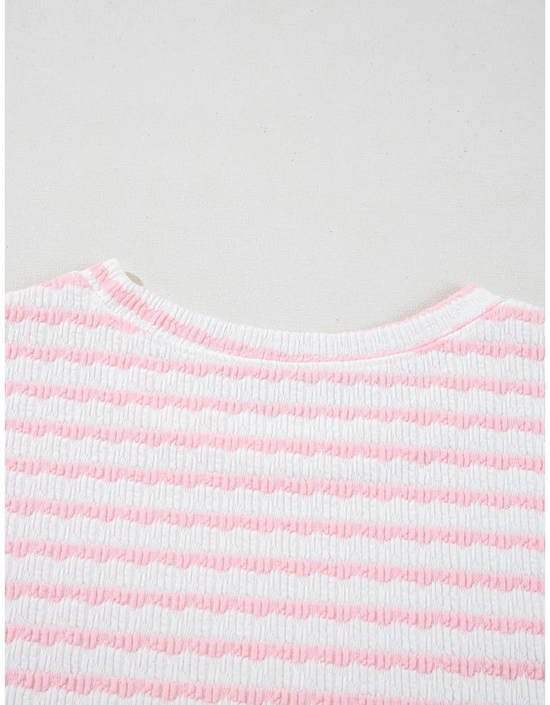 Pink Stripe Knitted Short Sleeve Top and Drawstring Shorts Set