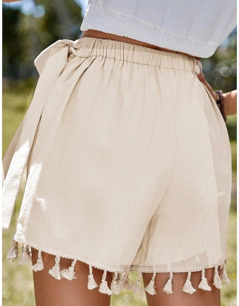 Apricot Tassel Trim Wrap Knot Side Bohemian Style Mini Skort