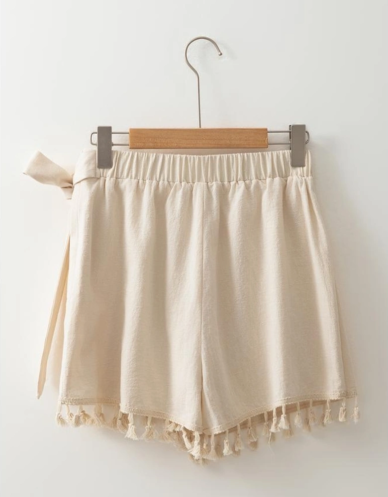 Apricot Tassel Trim Wrap Knot Side Bohemian Style Mini Skort