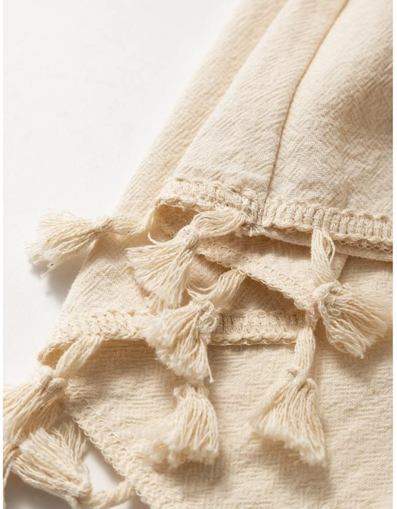 Apricot Tassel Trim Wrap Knot Side Bohemian Style Mini Skort