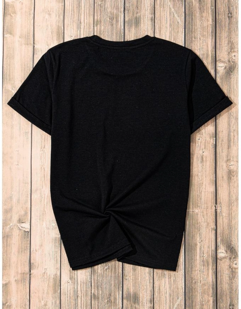 Black Sequin Crawfish Potato Lemon Corn Graphic Crewneck T Shirt