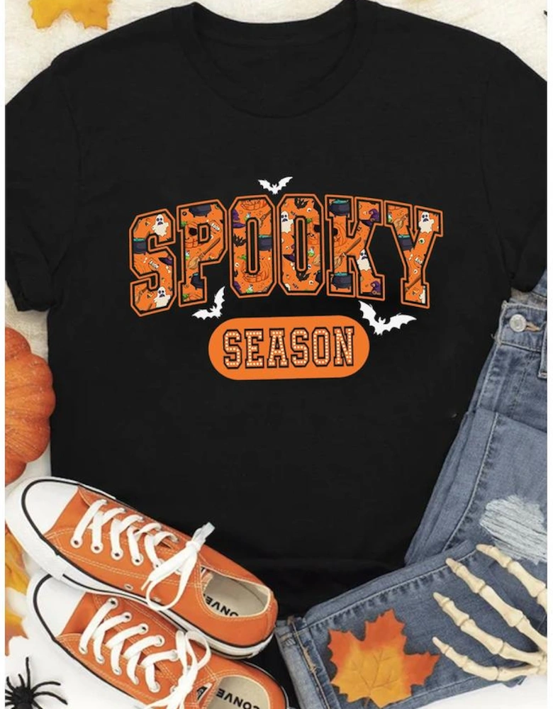Black SPOOKY SEASON Graphic Halloween T Shirt