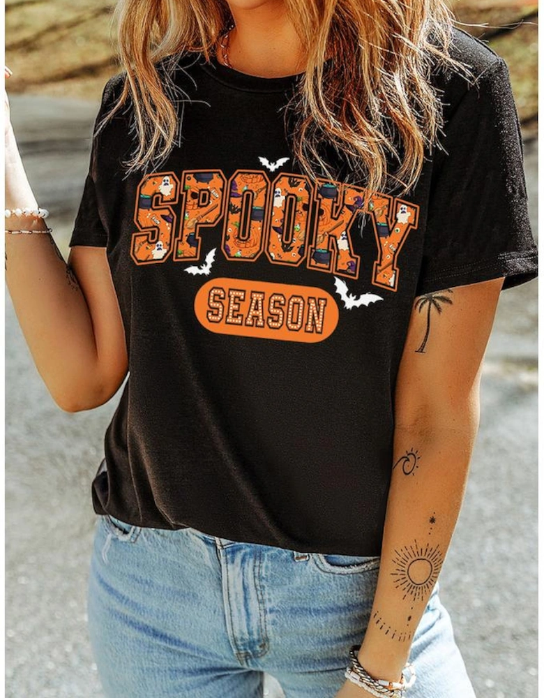 Black SPOOKY SEASON Graphic Halloween T Shirt