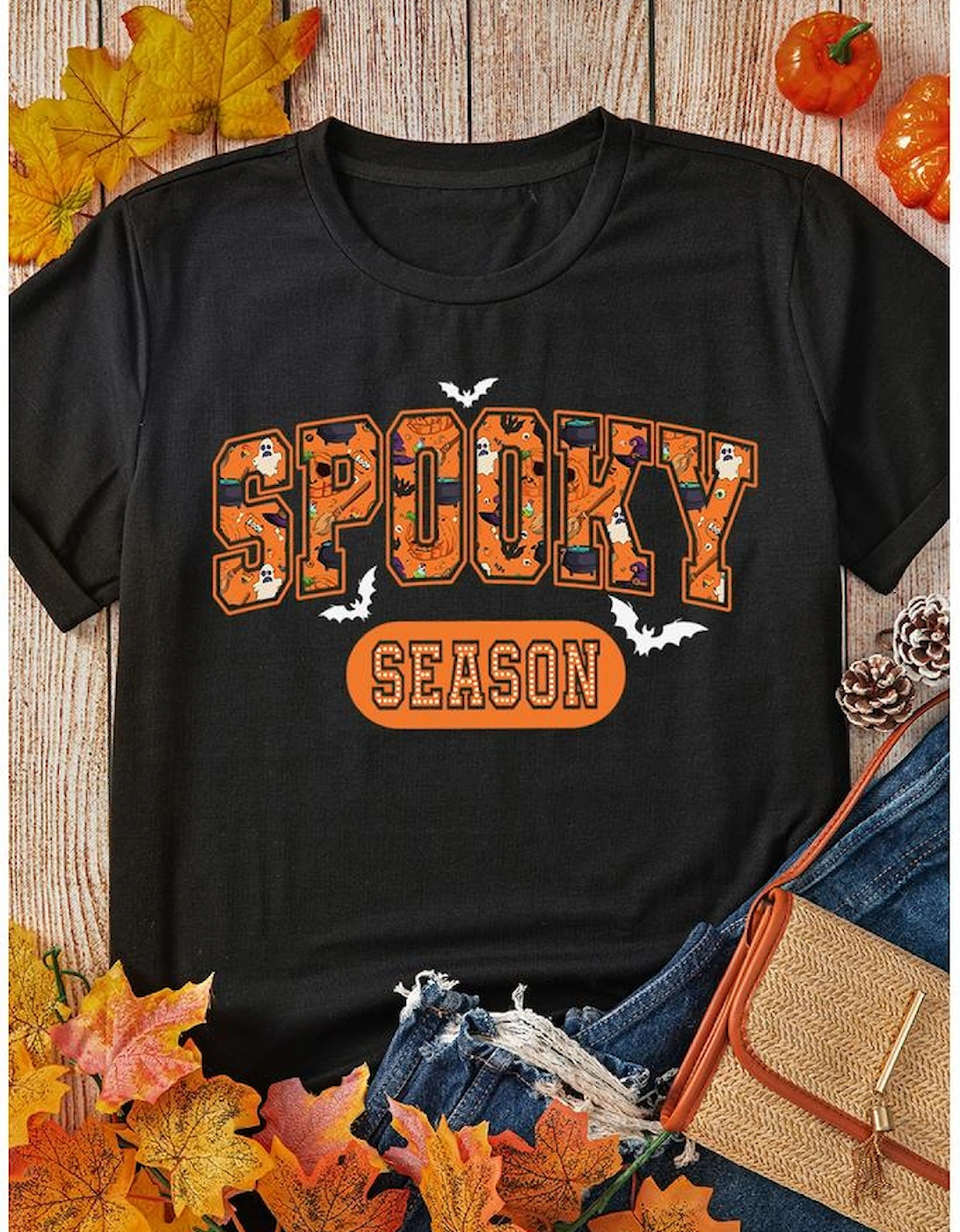 Black SPOOKY SEASON Graphic Halloween T Shirt