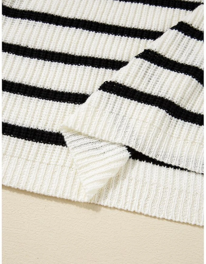 Black Stripe Knitted Drawstring Detail Sleeveless Dress