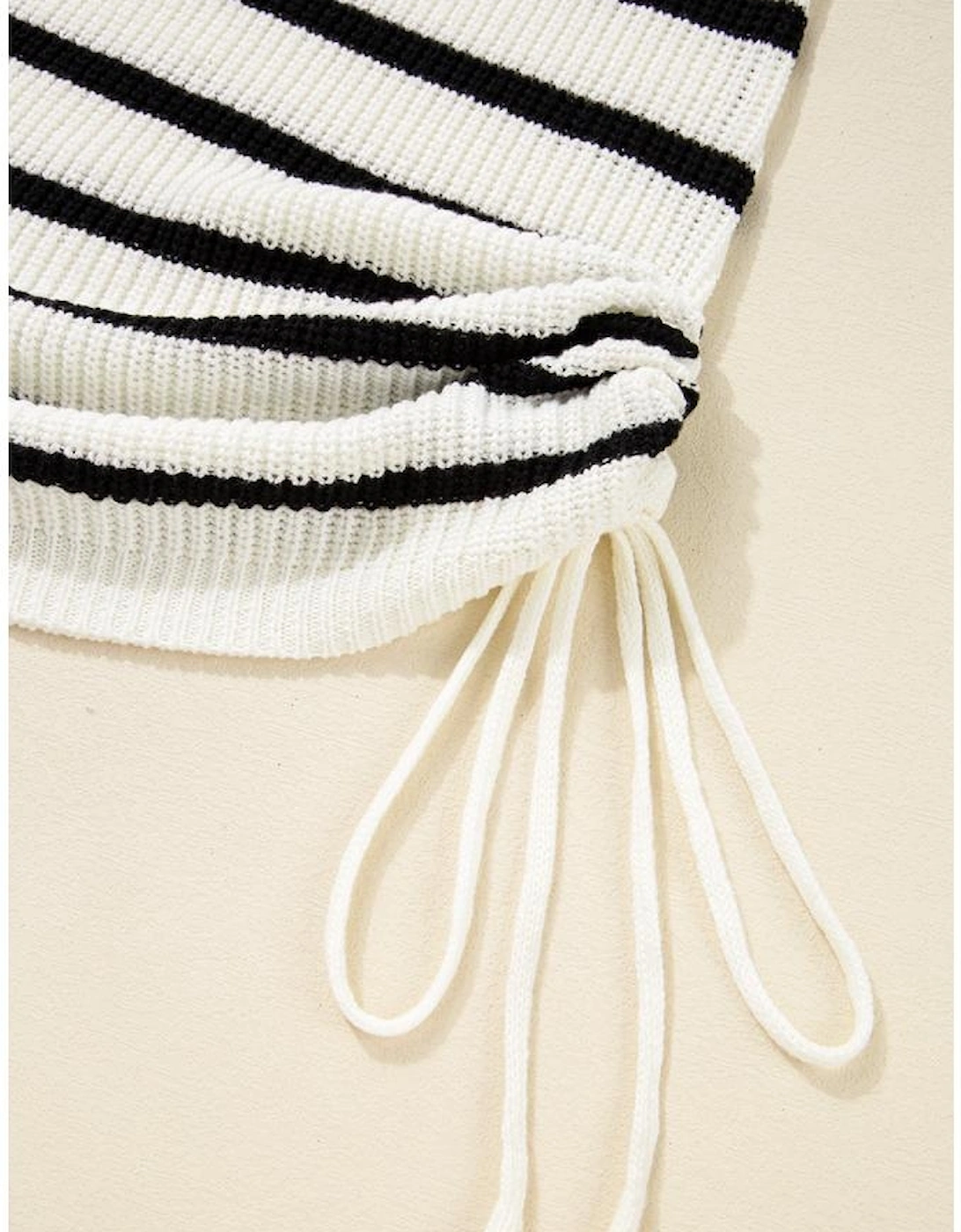 Black Stripe Knitted Drawstring Detail Sleeveless Dress