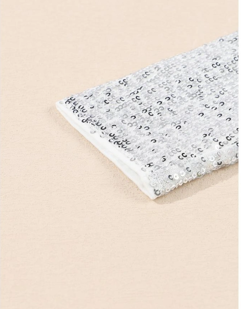 Silvery Sequin Long Sleeve Tie Waist Mini Dress