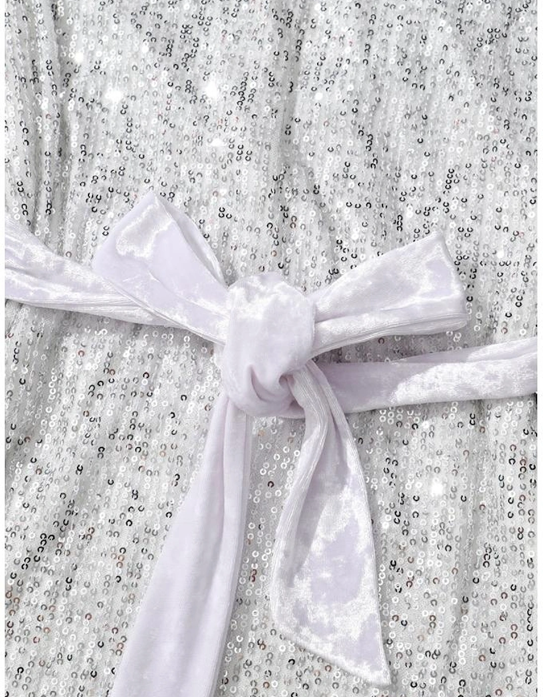 Silvery Sequin Long Sleeve Tie Waist Mini Dress
