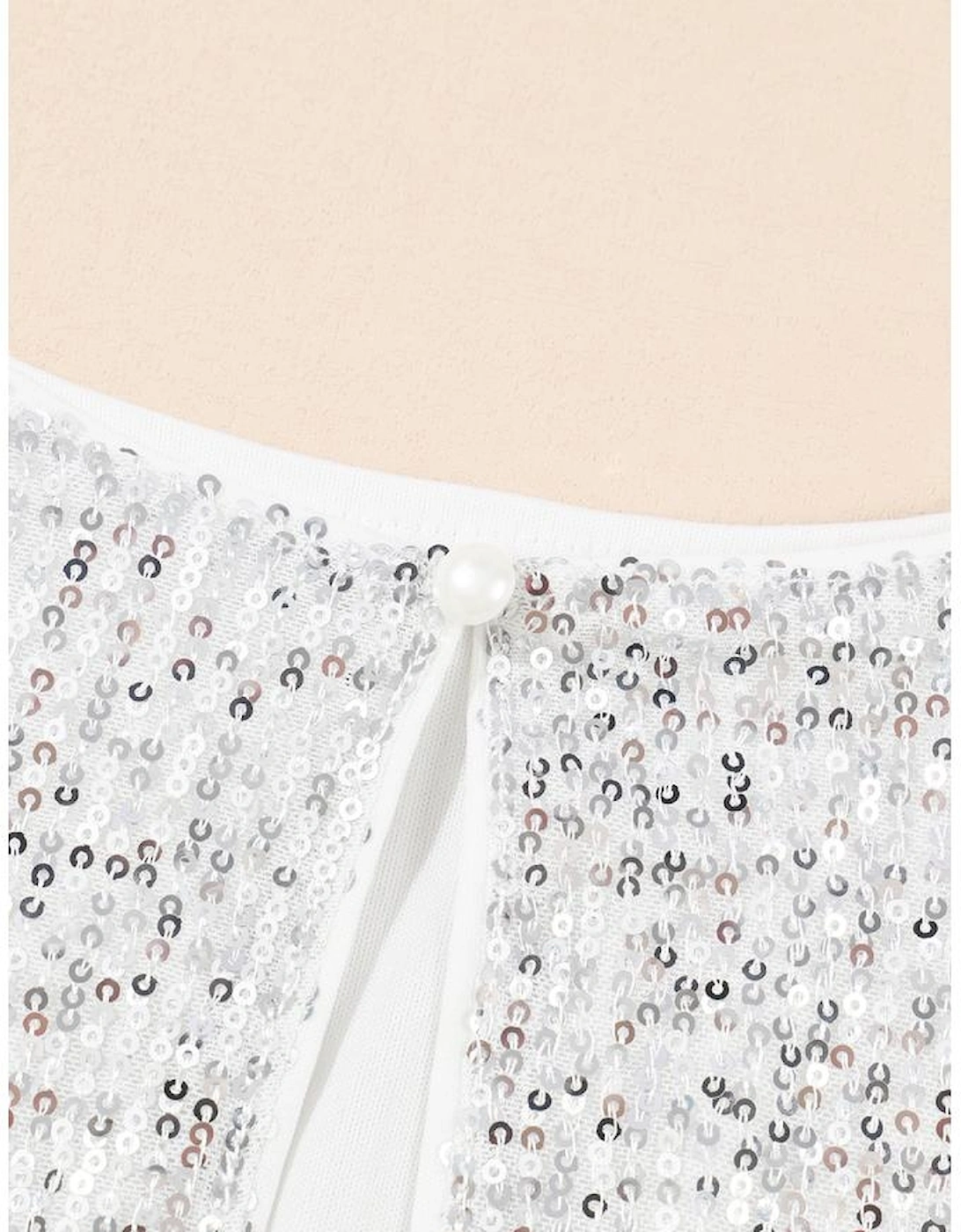 Silvery Sequin Long Sleeve Tie Waist Mini Dress