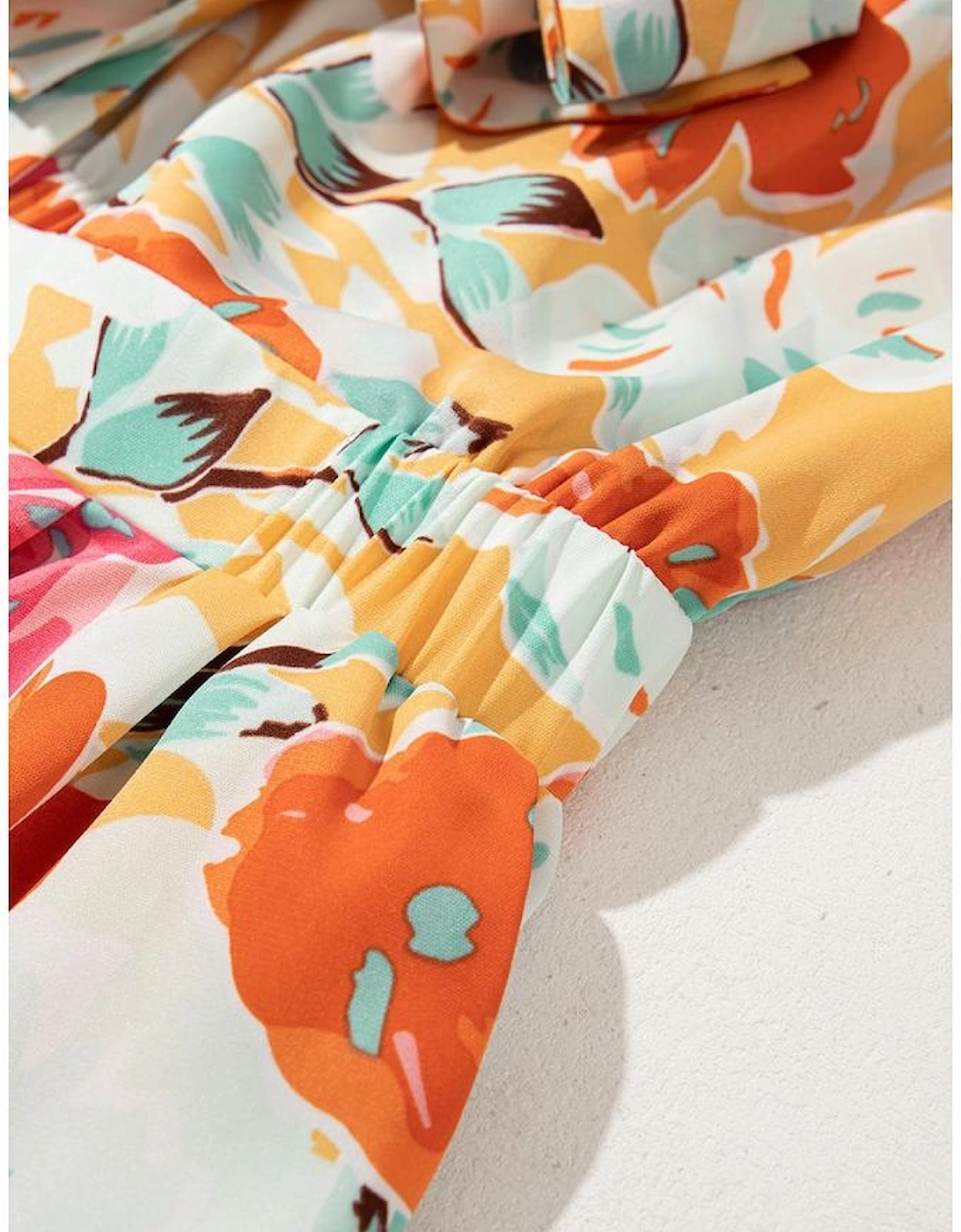 Orange Blooming Floral Print Front Tie Romper, 16 of 15