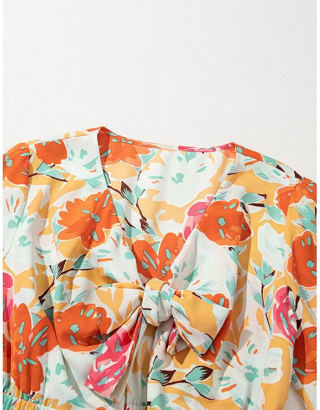 Orange Blooming Floral Print Front Tie Romper