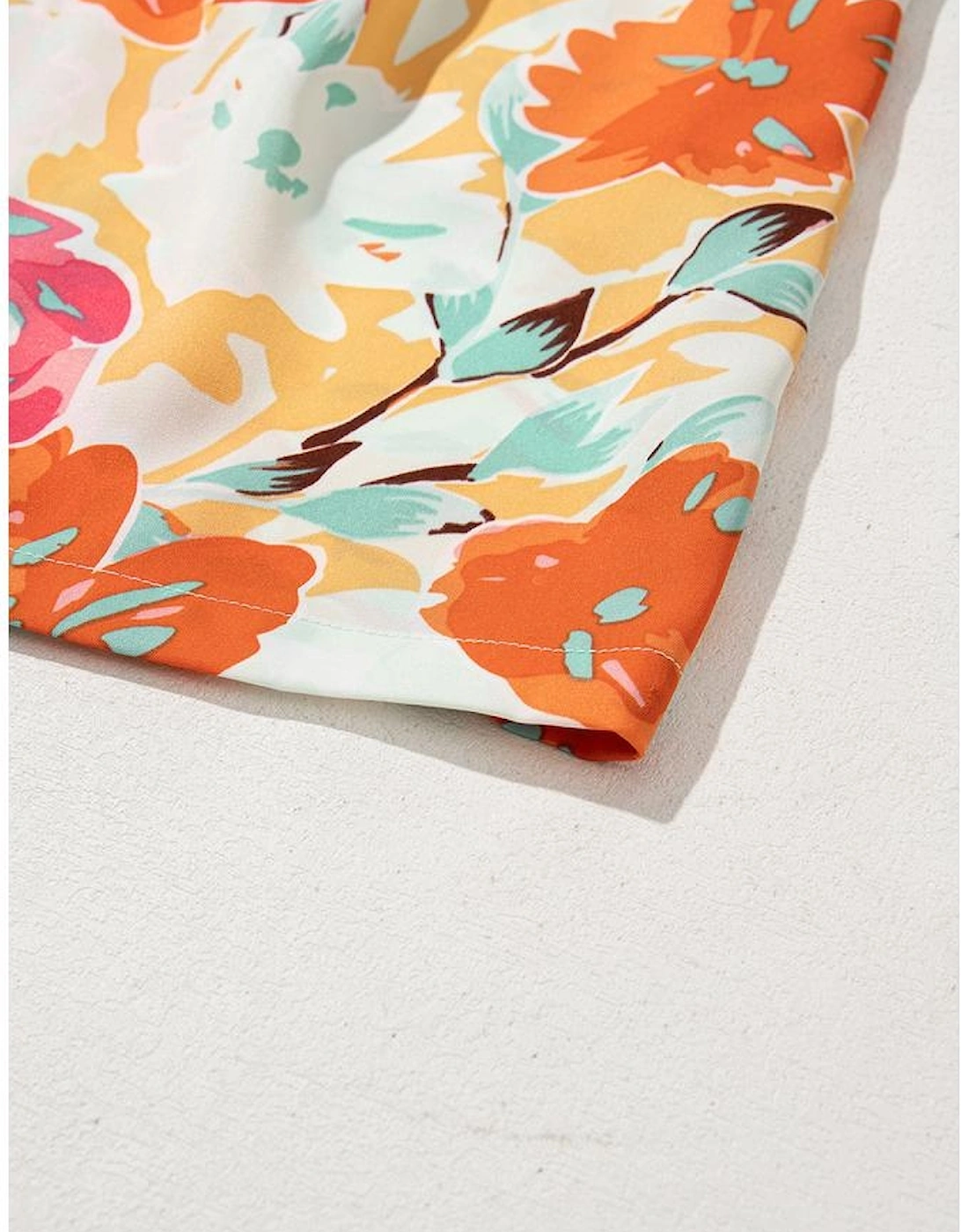 Orange Blooming Floral Print Front Tie Romper