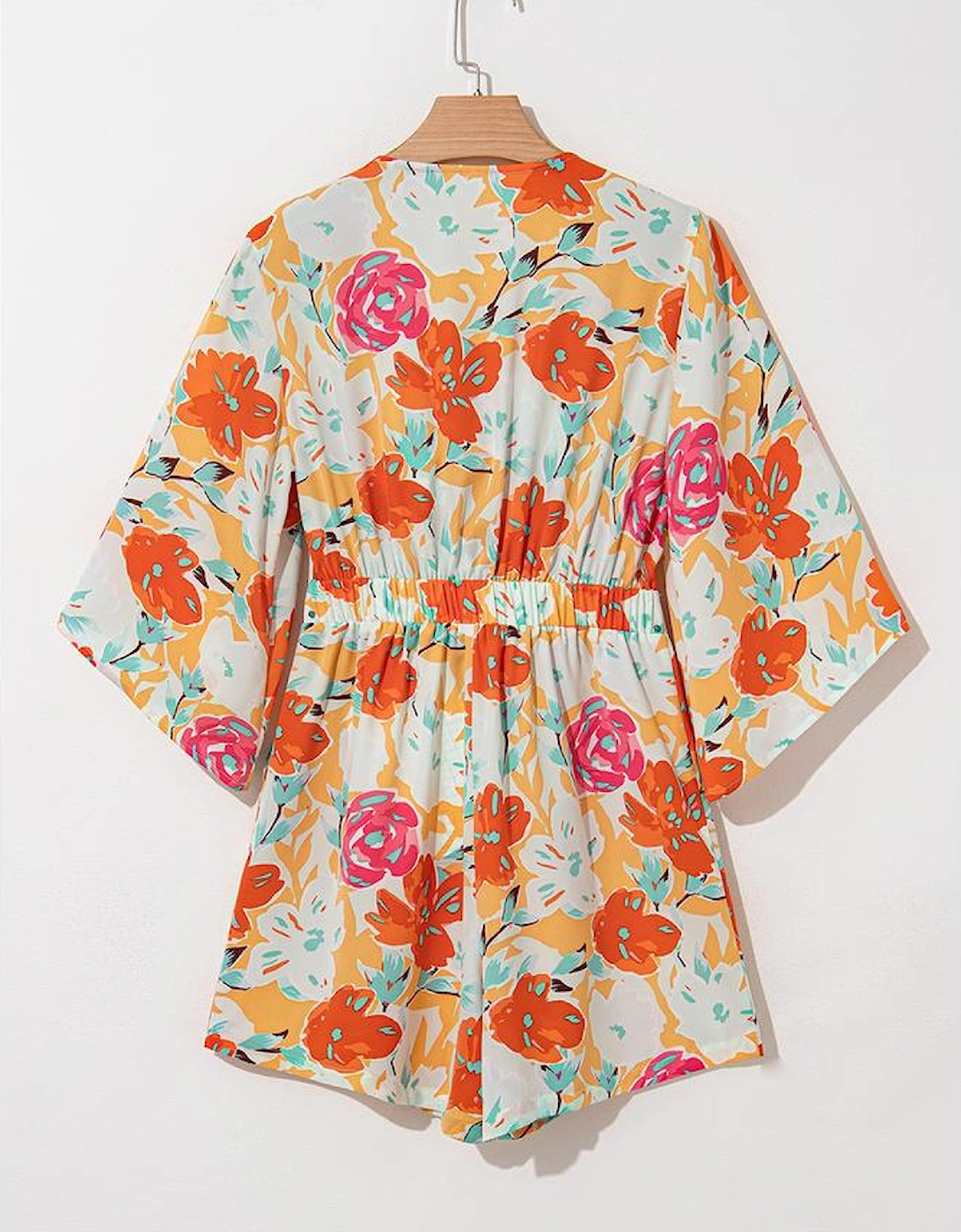 Orange Blooming Floral Print Front Tie Romper
