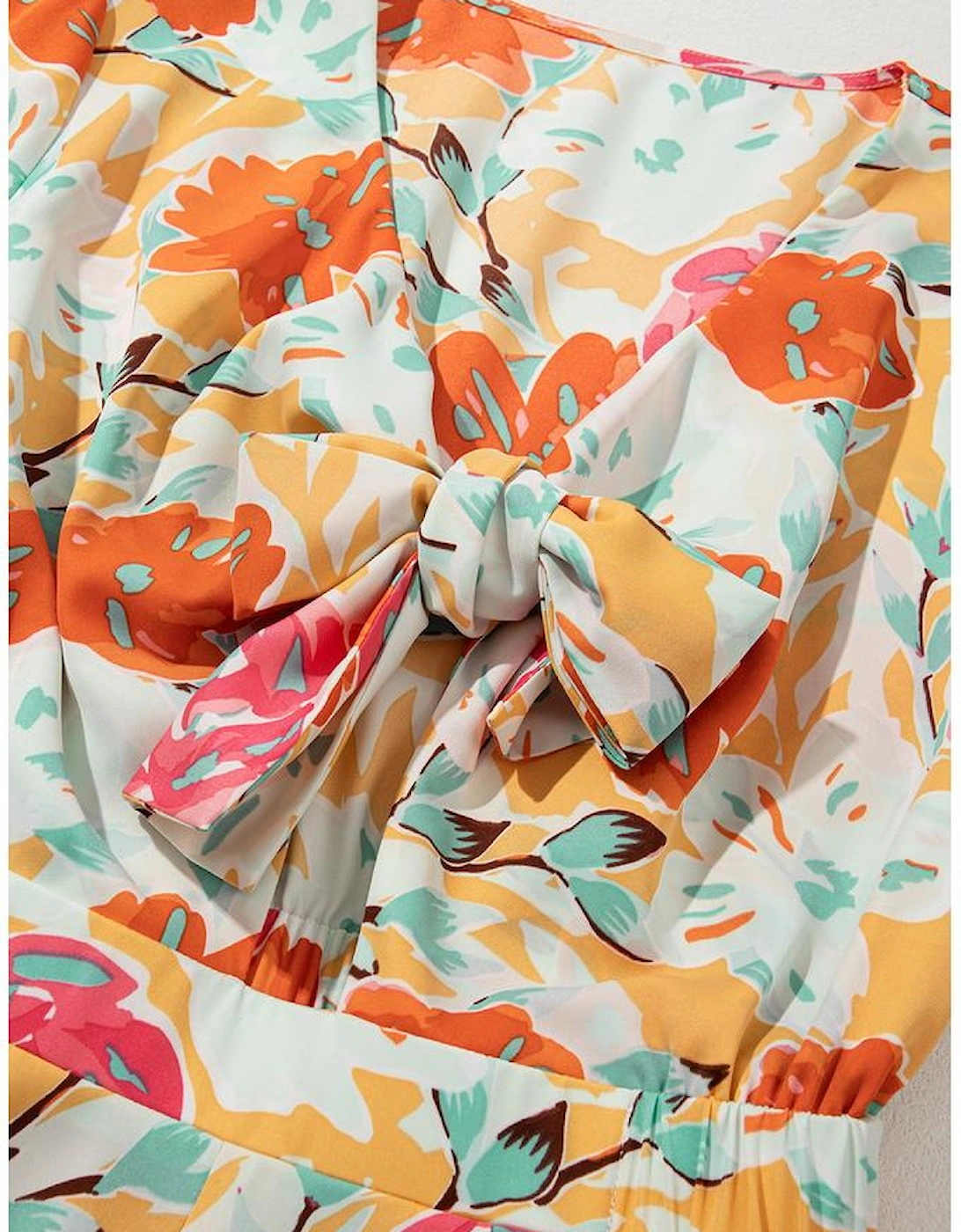 Orange Blooming Floral Print Front Tie Romper