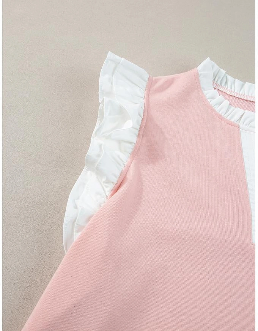 Light Pink Contrast Trim Ruffled Top and Drawstring Shorts Set