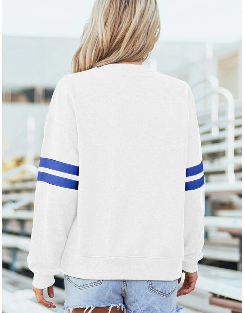 White Varsity Striped Detail Drop Shoulder Oversized Sweatshirt