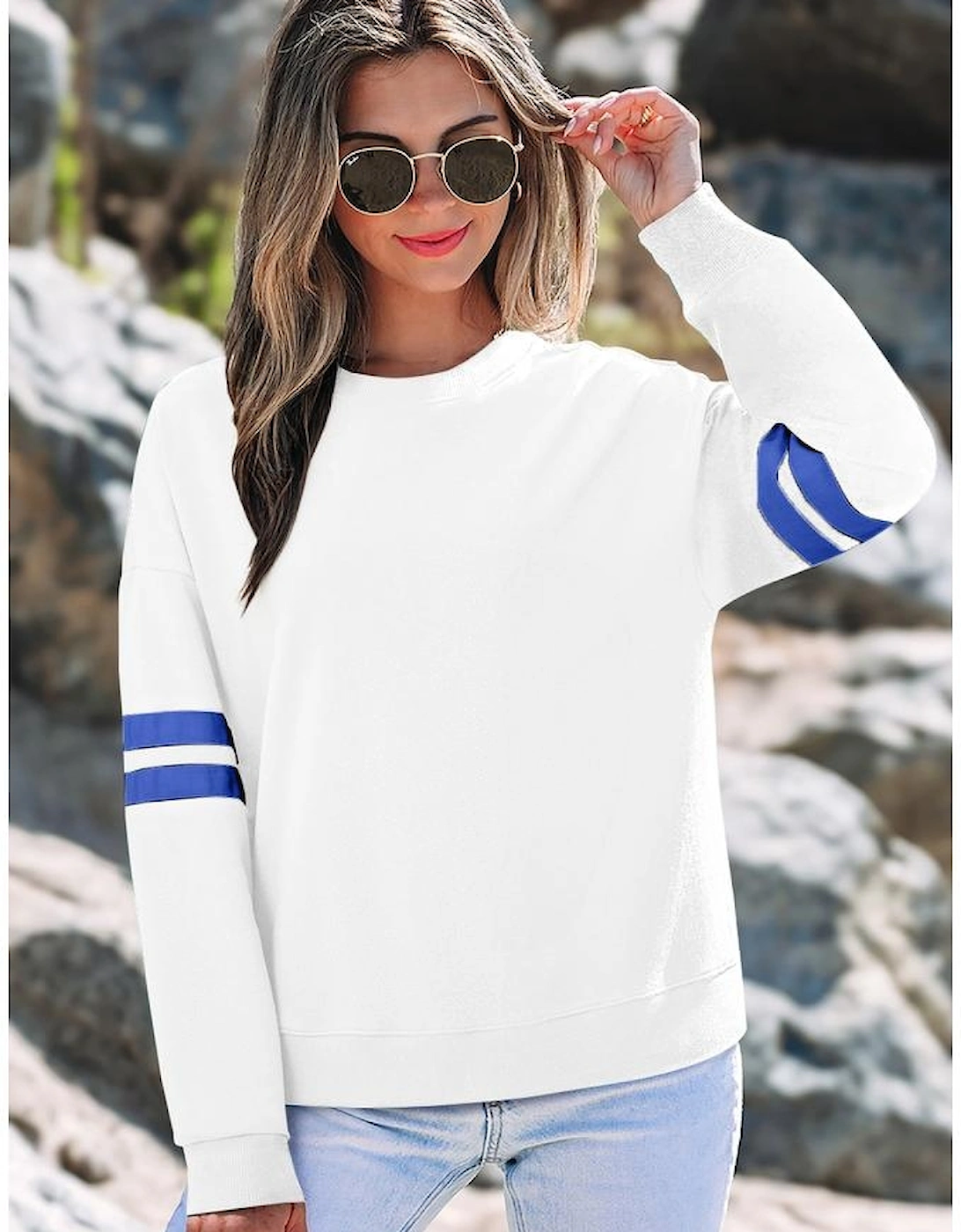 White Varsity Striped Detail Drop Shoulder Oversized Sweatshirt