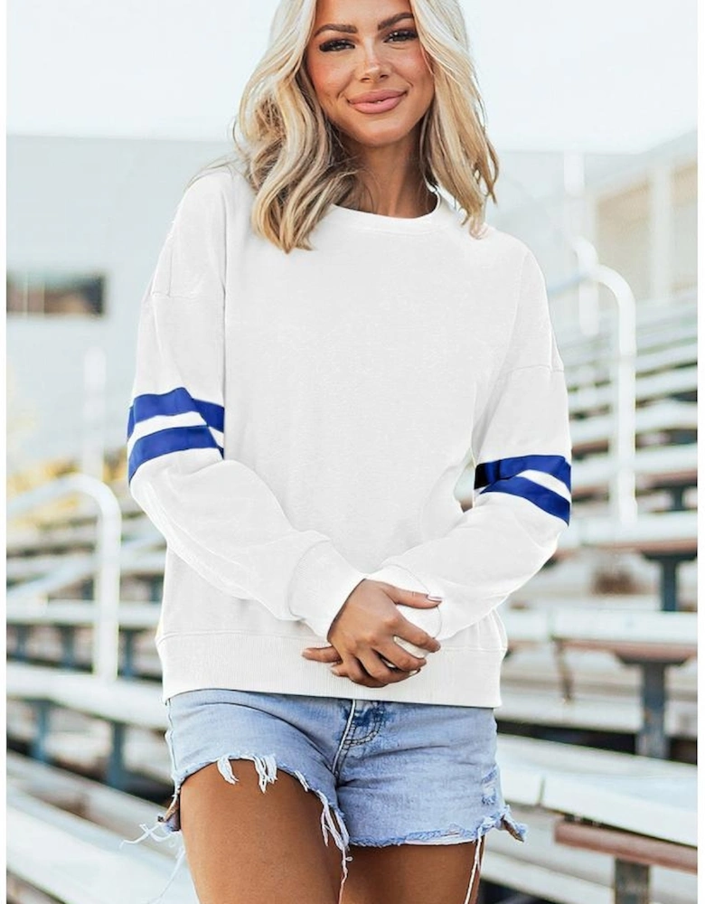 White Varsity Striped Detail Drop Shoulder Oversized Sweatshirt