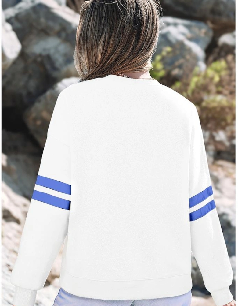 White Varsity Striped Detail Drop Shoulder Oversized Sweatshirt