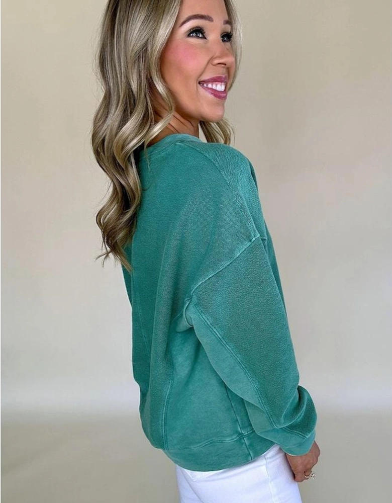 Skobeloff Solid Color Notched Neck Drop Shoulder Sweatshirt