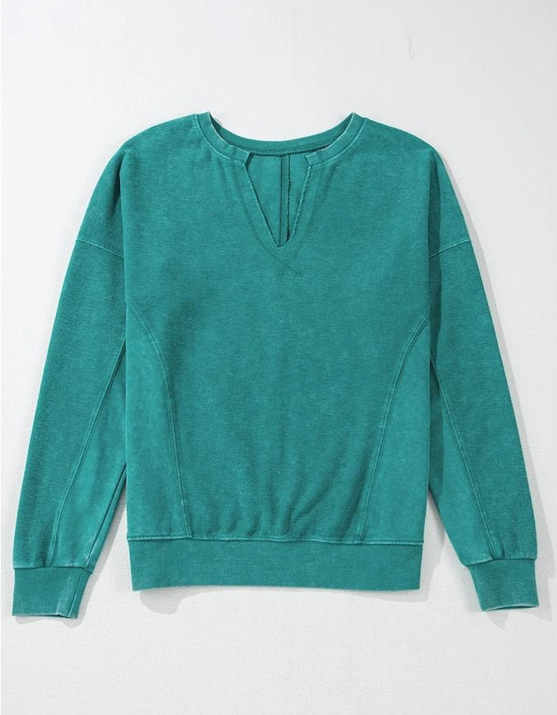 Skobeloff Solid Color Notched Neck Drop Shoulder Sweatshirt