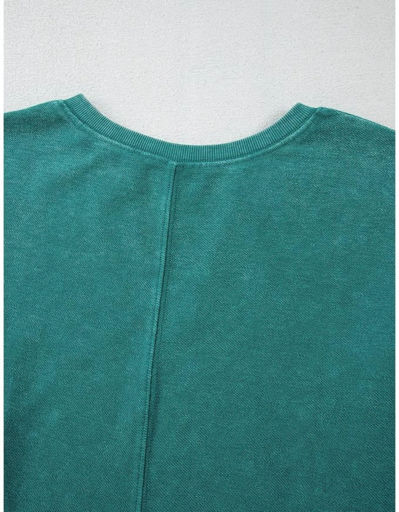Skobeloff Solid Color Notched Neck Drop Shoulder Sweatshirt