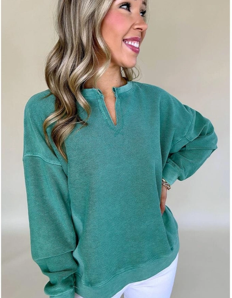 Skobeloff Solid Color Notched Neck Drop Shoulder Sweatshirt