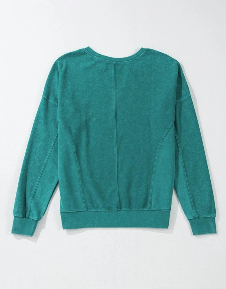 Skobeloff Solid Color Notched Neck Drop Shoulder Sweatshirt