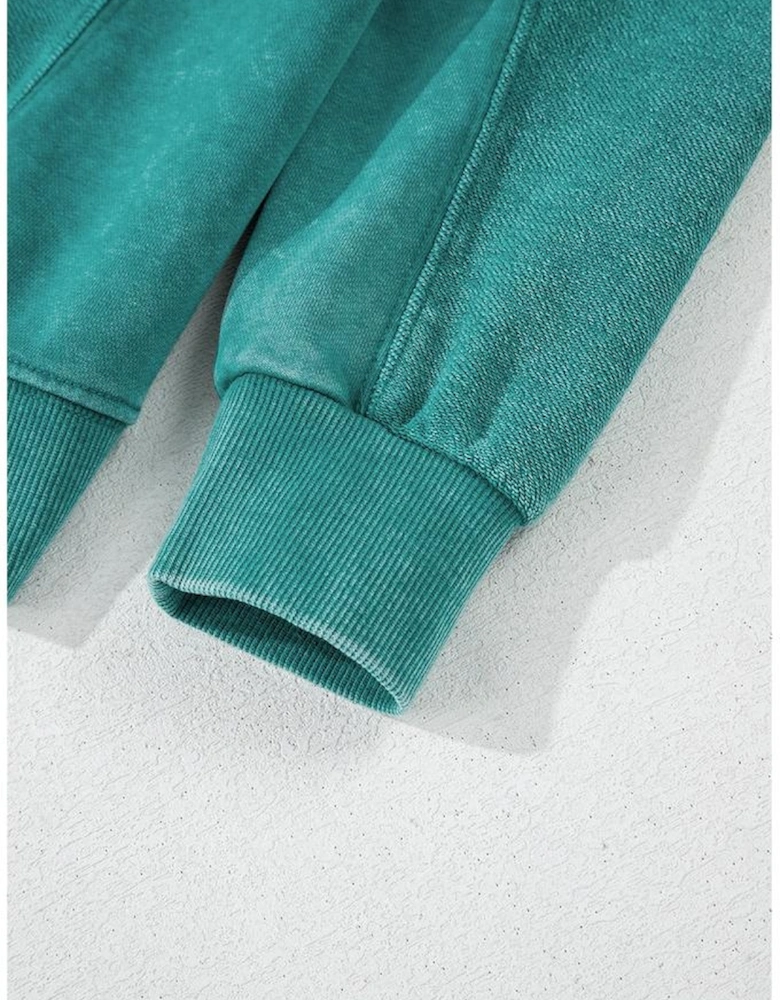 Skobeloff Solid Color Notched Neck Drop Shoulder Sweatshirt