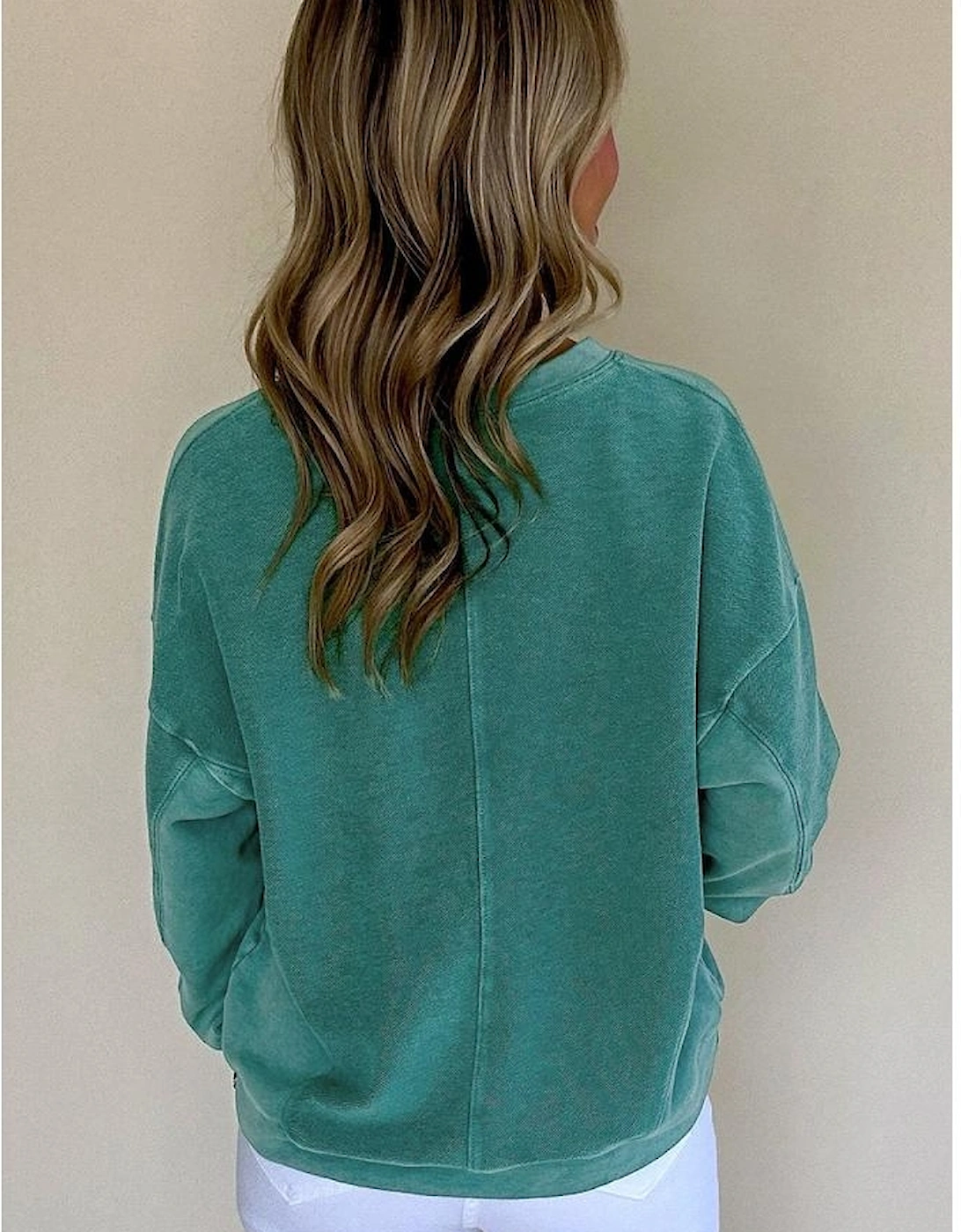 Skobeloff Solid Color Notched Neck Drop Shoulder Sweatshirt