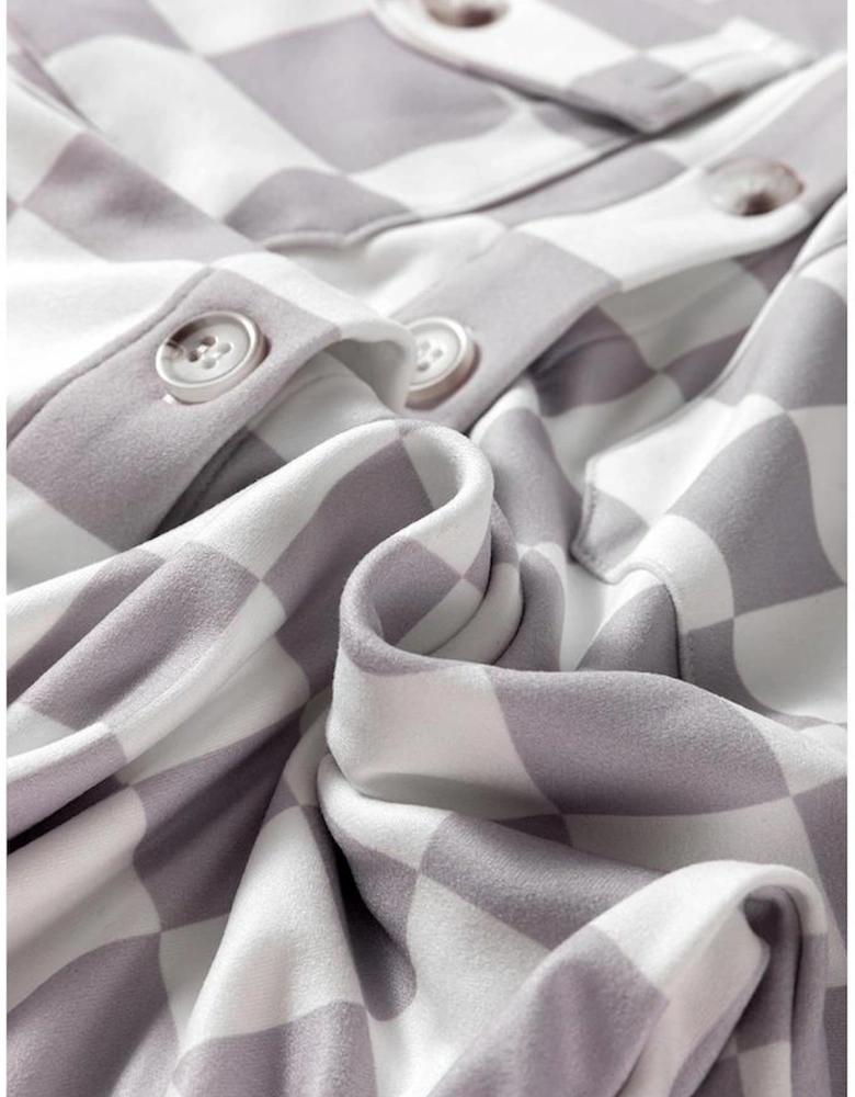 Khaki Checkerboard Flap Pocket Button Front Shacket