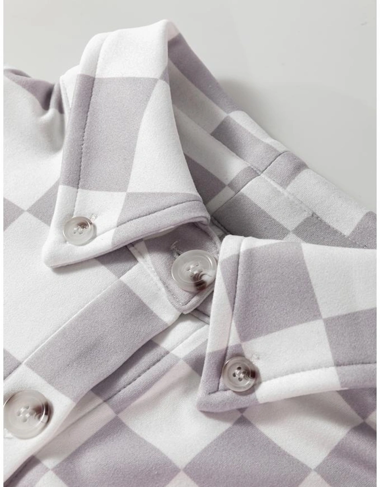 Khaki Checkerboard Flap Pocket Button Front Shacket