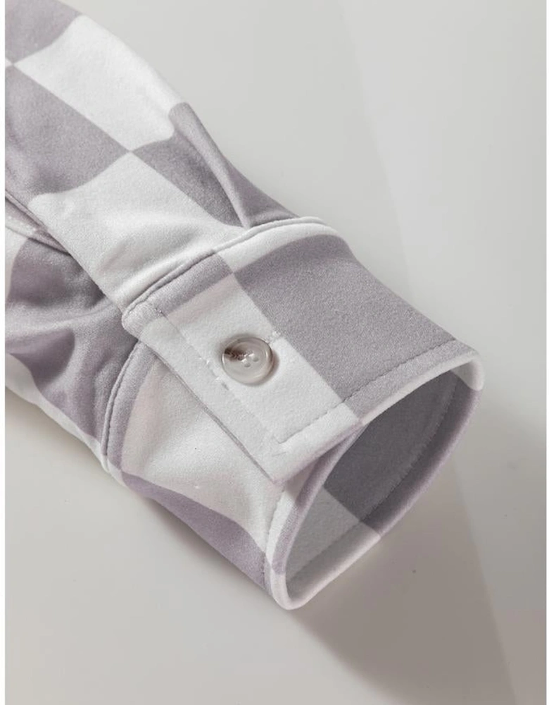 Khaki Checkerboard Flap Pocket Button Front Shacket