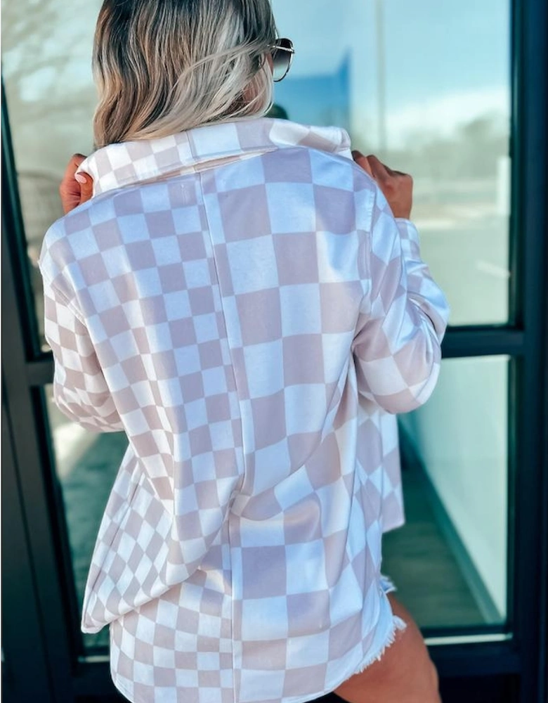 Khaki Checkerboard Flap Pocket Button Front Shacket