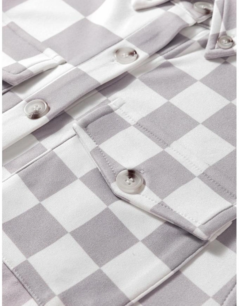 Khaki Checkerboard Flap Pocket Button Front Shacket