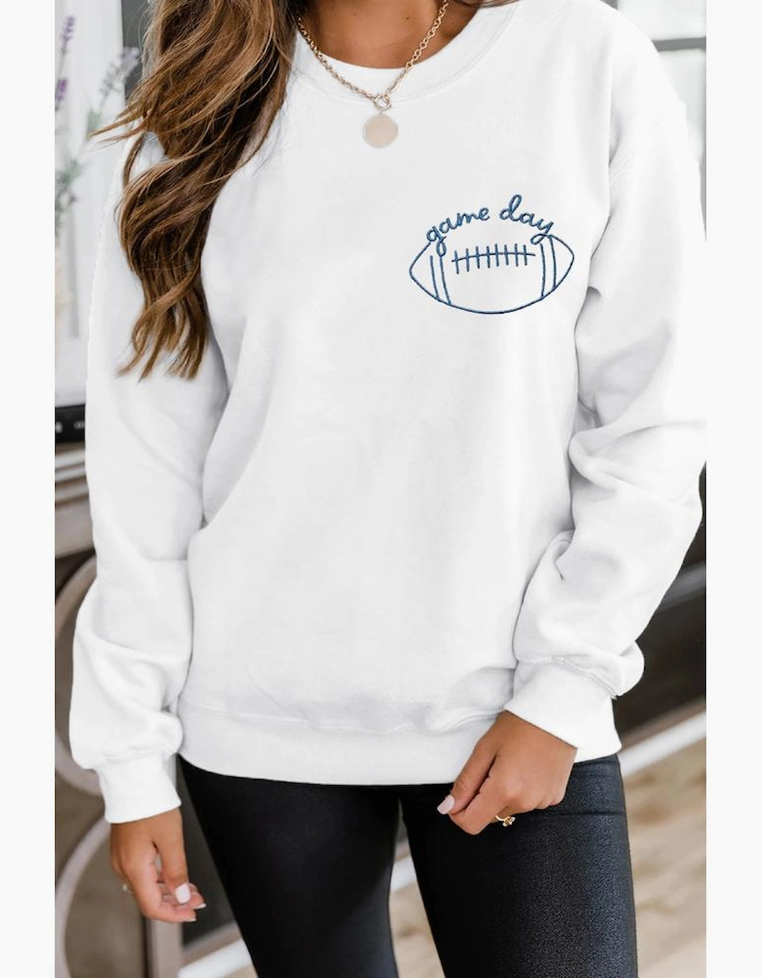 White game day Rugby Embroidered Casual Sweatshirt