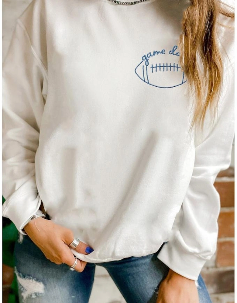 White game day Rugby Embroidered Casual Sweatshirt