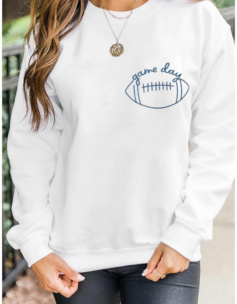 White game day Rugby Embroidered Casual Sweatshirt