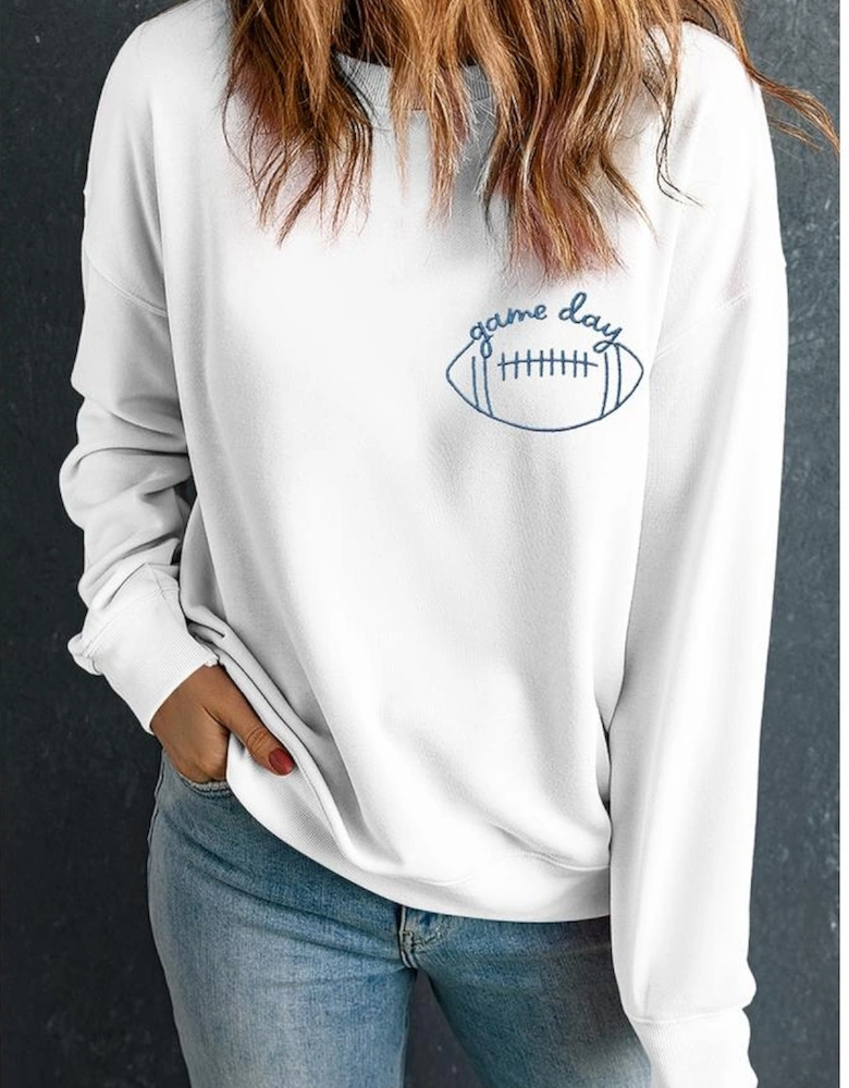 White game day Rugby Embroidered Casual Sweatshirt