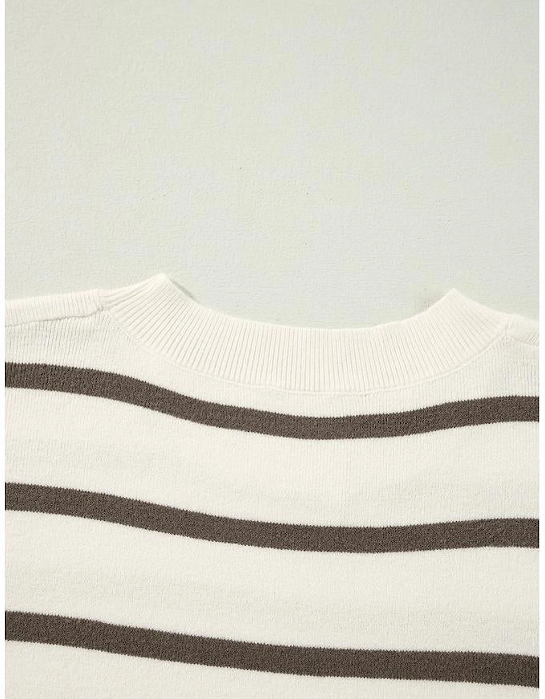 Brown Stripe Side Slits Crewneck Short Sleeve Sweater Tee