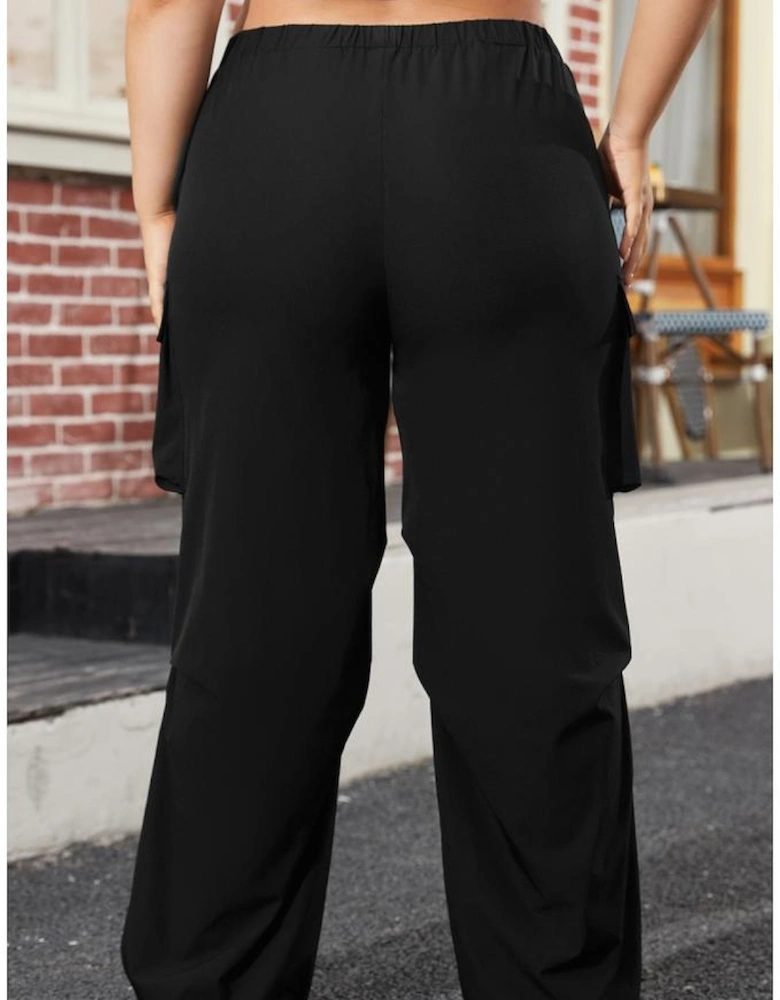 Black Plus Size Flap Pocket Elastic Waist Cargo Pants