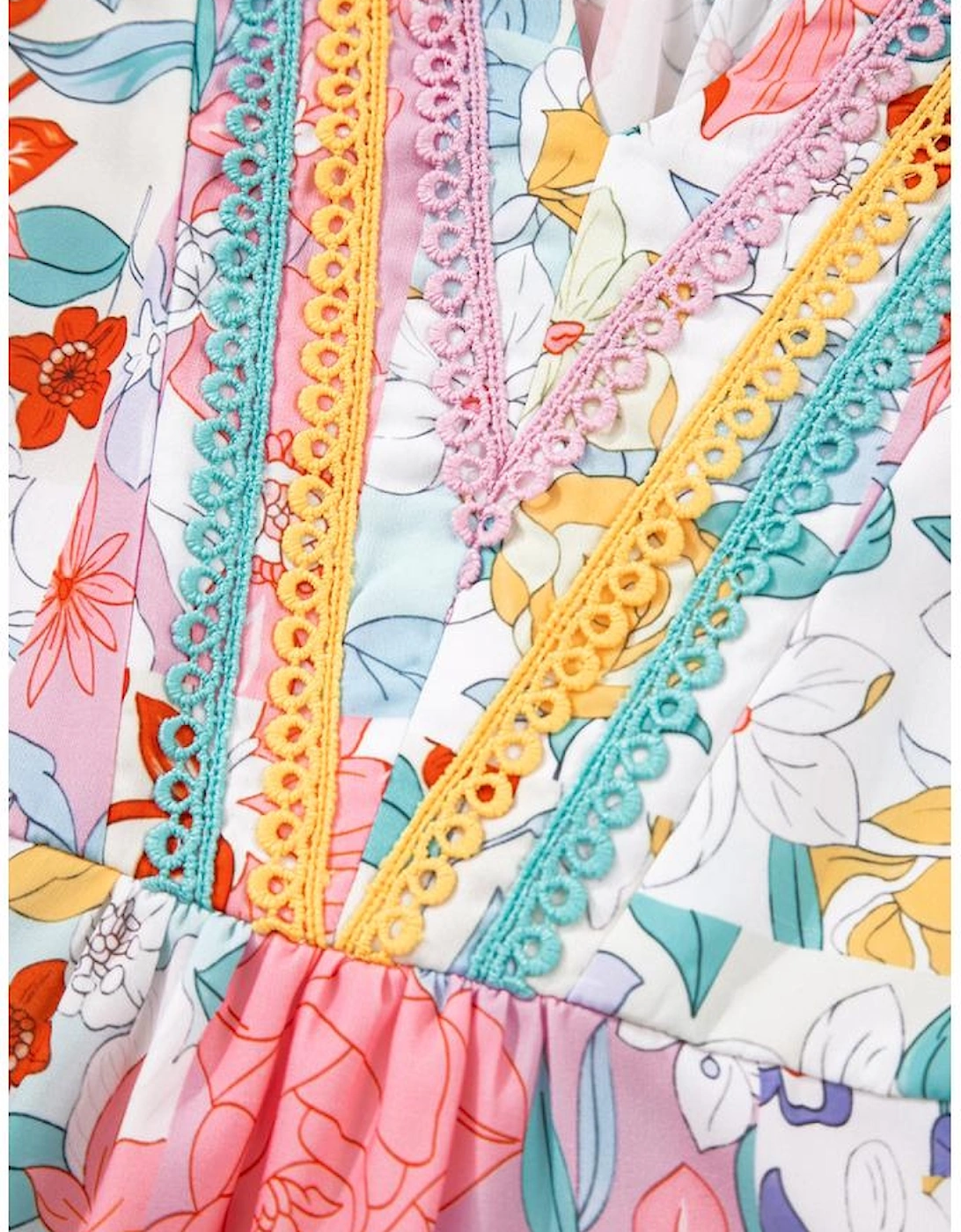 Pink Boho Flower Print Half Puff Sleeve Blouse