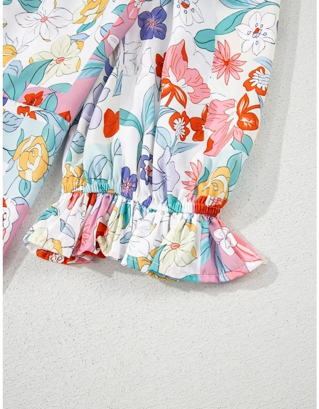 Pink Boho Flower Print Half Puff Sleeve Blouse