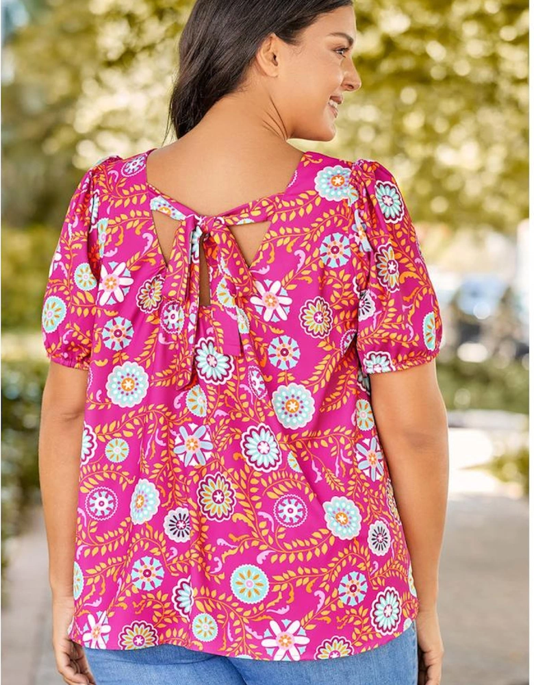 Azura Exchange Floral Print Tie Back Blouse