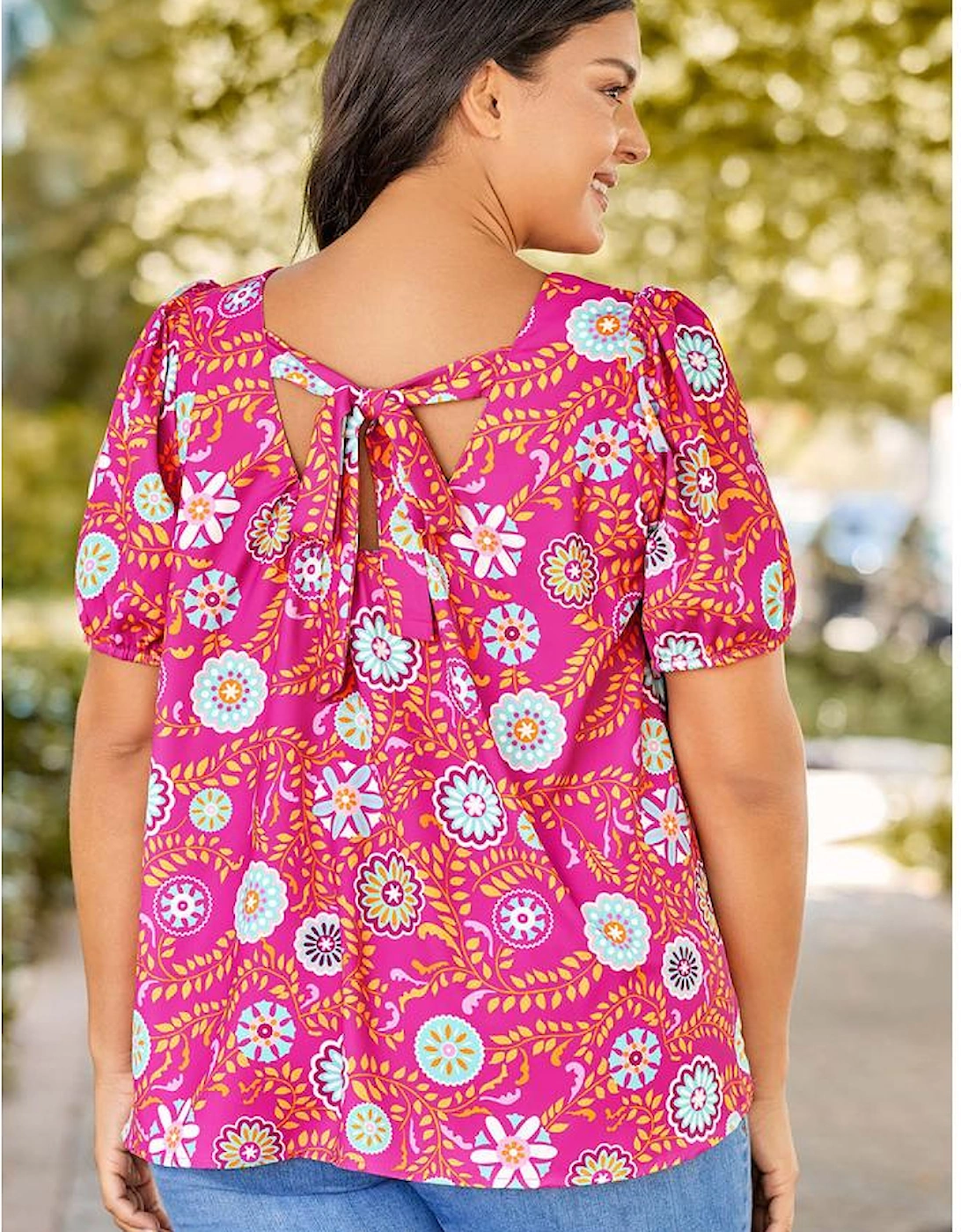 Azura Exchange Floral Print Tie Back Blouse